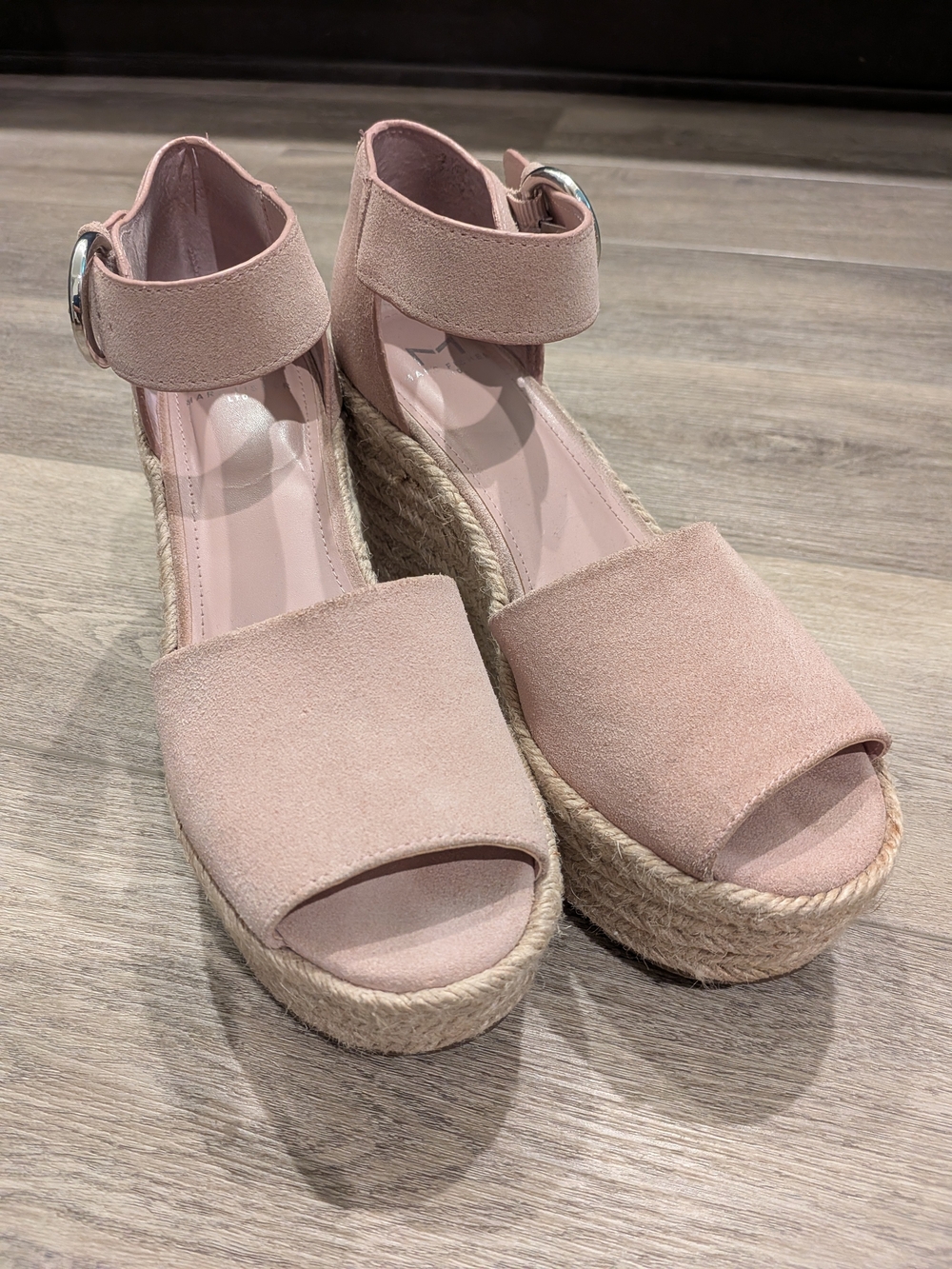Marc Fisher Blush Pink Espadrille Wedge Sandals with Ankle Buckle Size 9